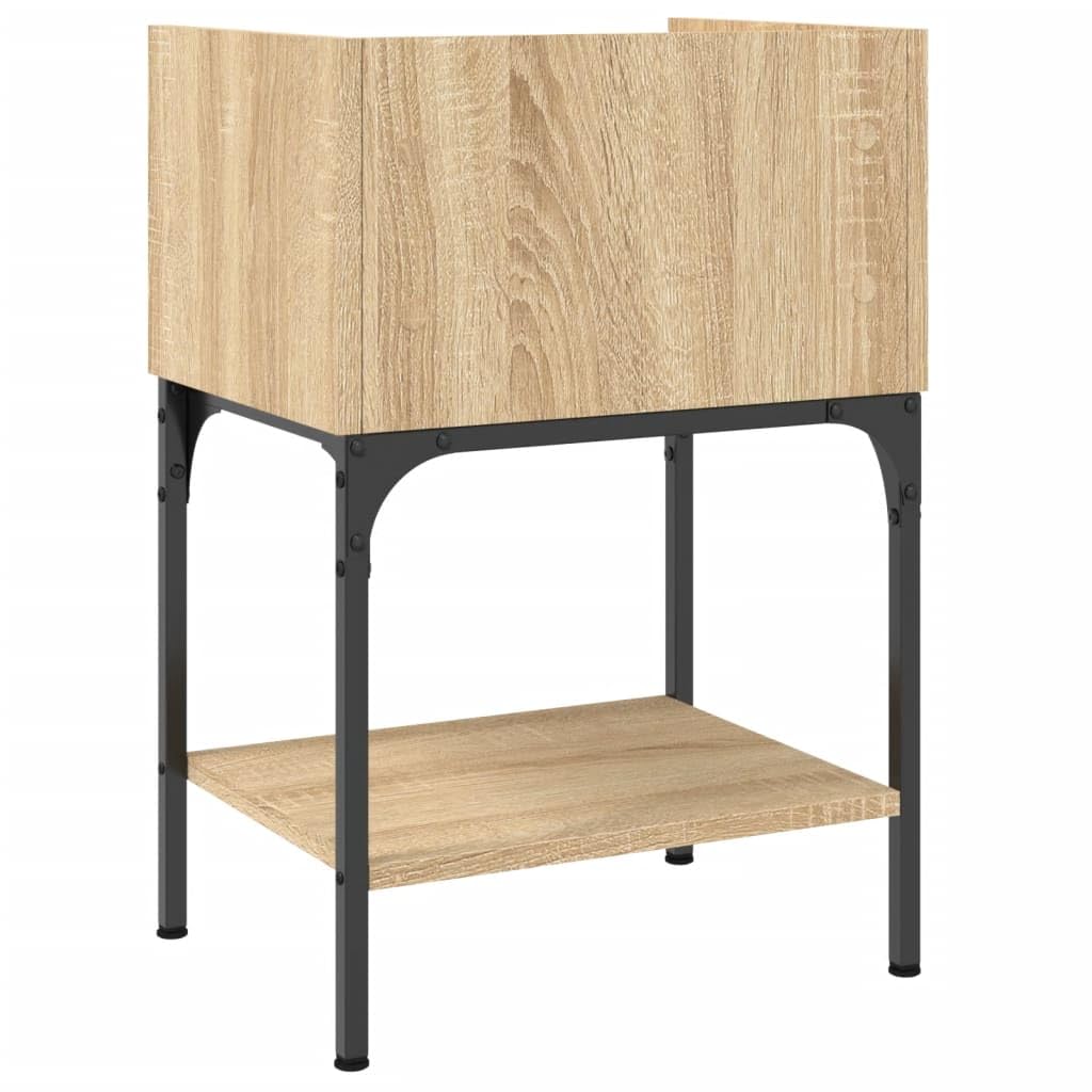 Eleganter Nachttisch aus Holzwerkstoff mit Stauraum, verstellbaren Beinen und robustem Eisenrahmen für Stabilität und Organisation im Schlafzimmer
