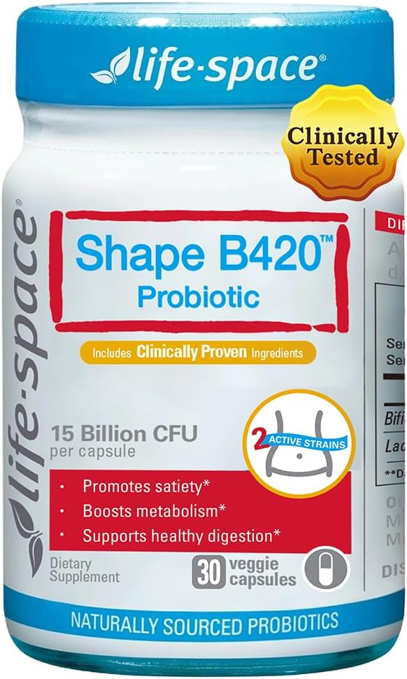 Life-Space Shape B420 Probiotics for Shape Better, GLP-1 Boost, Clinically Backed Metabolism Support, Prebiotic + Probiotics for Women and Men, 30 Vegetarian Capsules