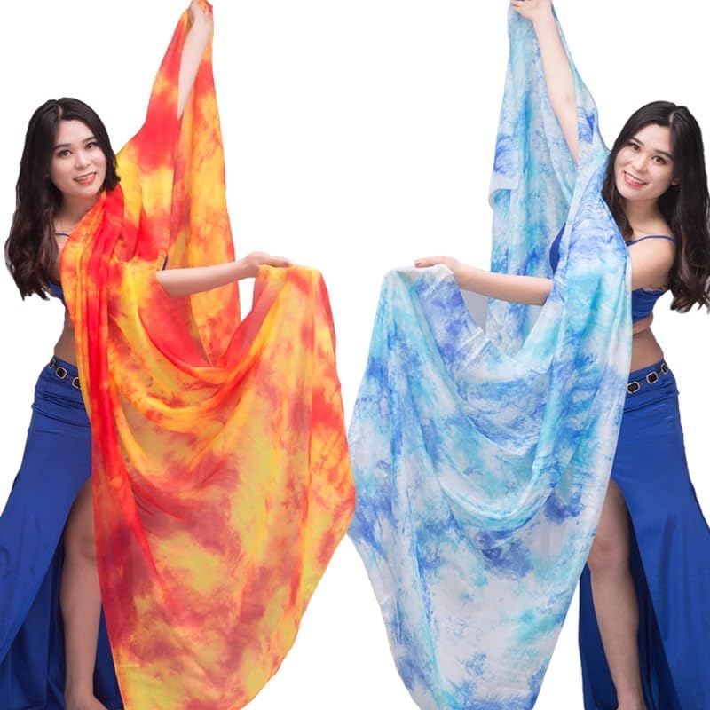 Nimiman Women Chinese Hand Scarves Belly Dance Real Silk Veils Tie Dyed Gradient Color 250 * 114cm4