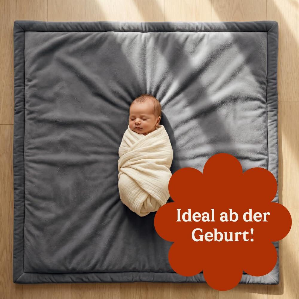 CASABEL Baby-Spielmatte aus Samt, dick und weich, 150x180cm, Grau | 2,5 cm dick, komfortabler Schaum, rutschfeste Unterseite, leicht zu reinigen, ideal zum Spielen und Krabbeln, Babyzimmer