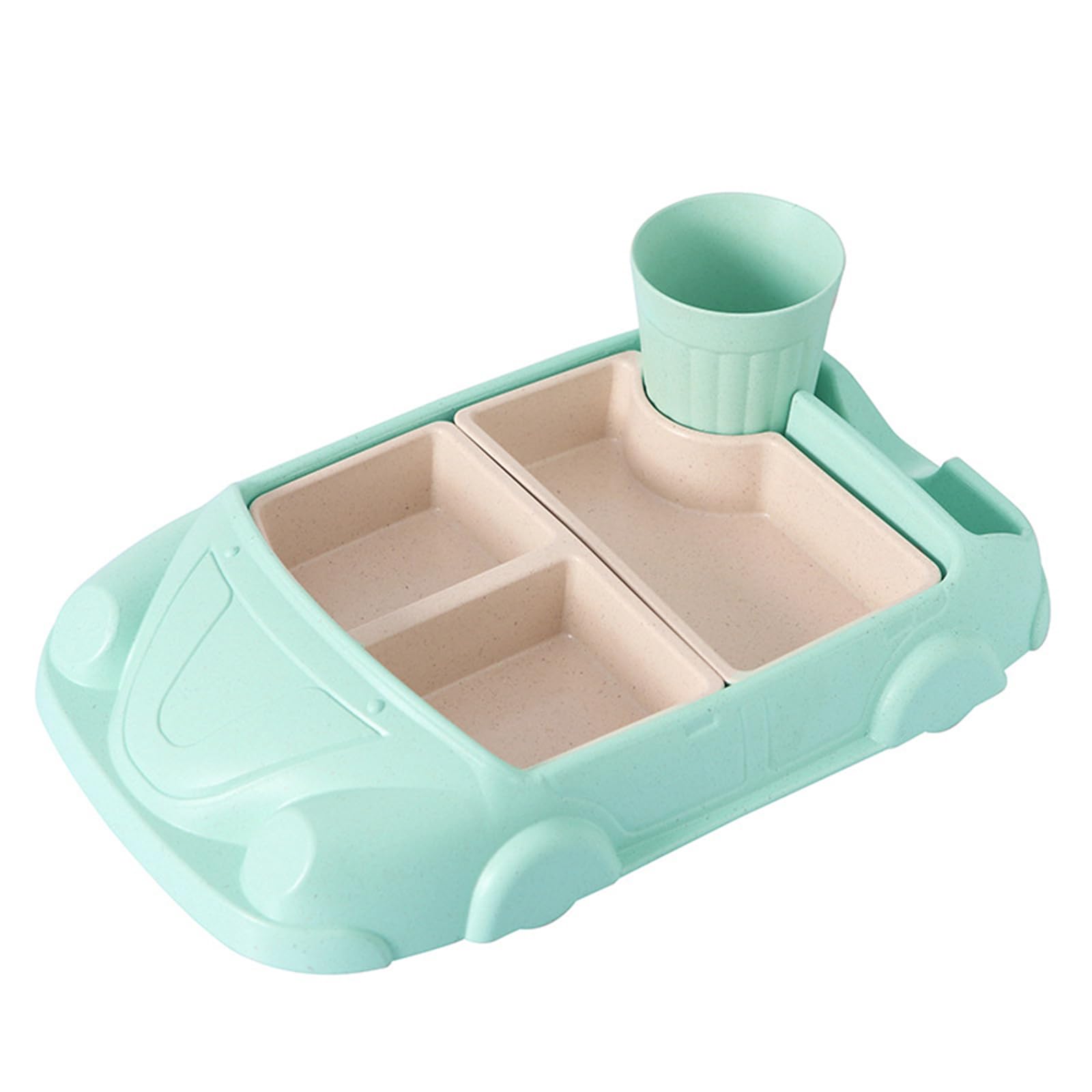 Kid Dinner Plates Set, Divided Car Shaped Tableware Set with Separate Plates & Milk Cup, Shatter- Resistant Toddler Plates Feeding Set, Reusable Dishes for Kids Girls and Boys (Green)