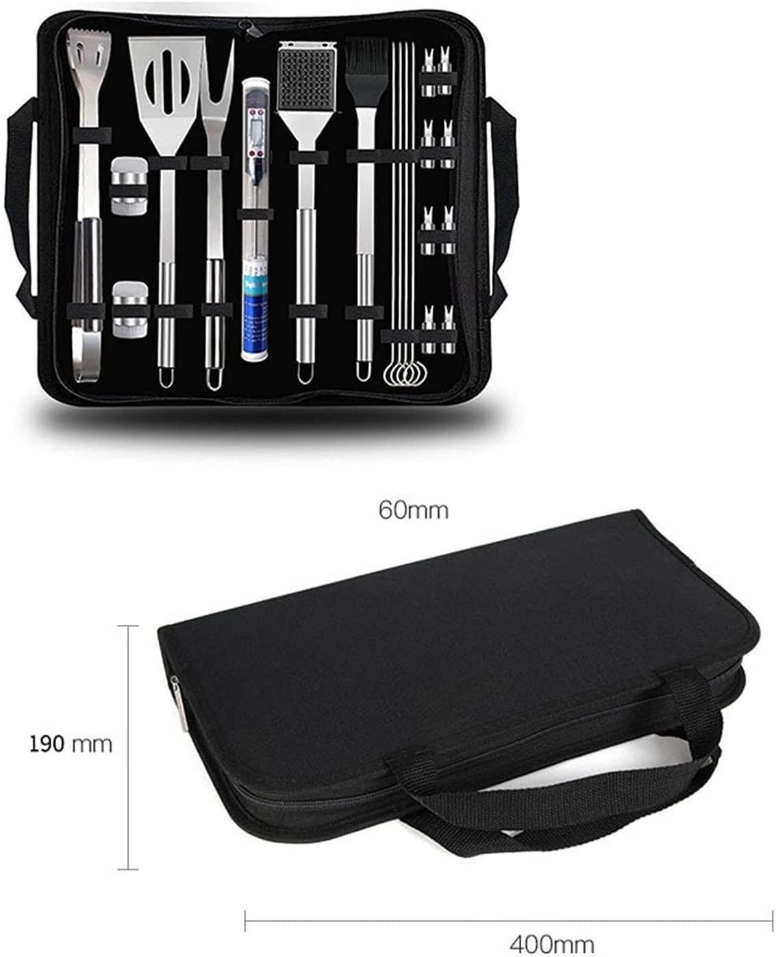 MRKU Grillbesteck-Set, Grillzubehör aus Edelstahl, 20-teiliges Outdoor-Grillset, tragbares Grillbesteck, Grillwerkzeuge in Lebensmittelqualität