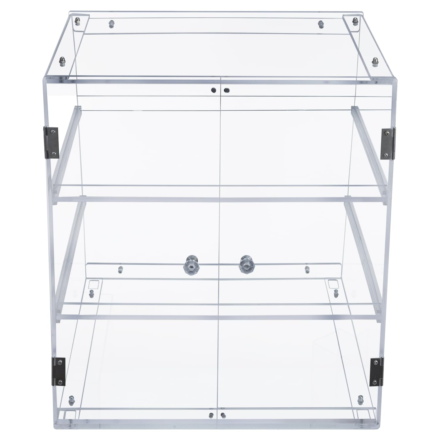 MyGift Panera de acrílico transparente de 3 niveles, vitrina de pastelería de grado profesional con bandejas extraíbles y puertas traseras magnéticas para uso doméstico o comercial