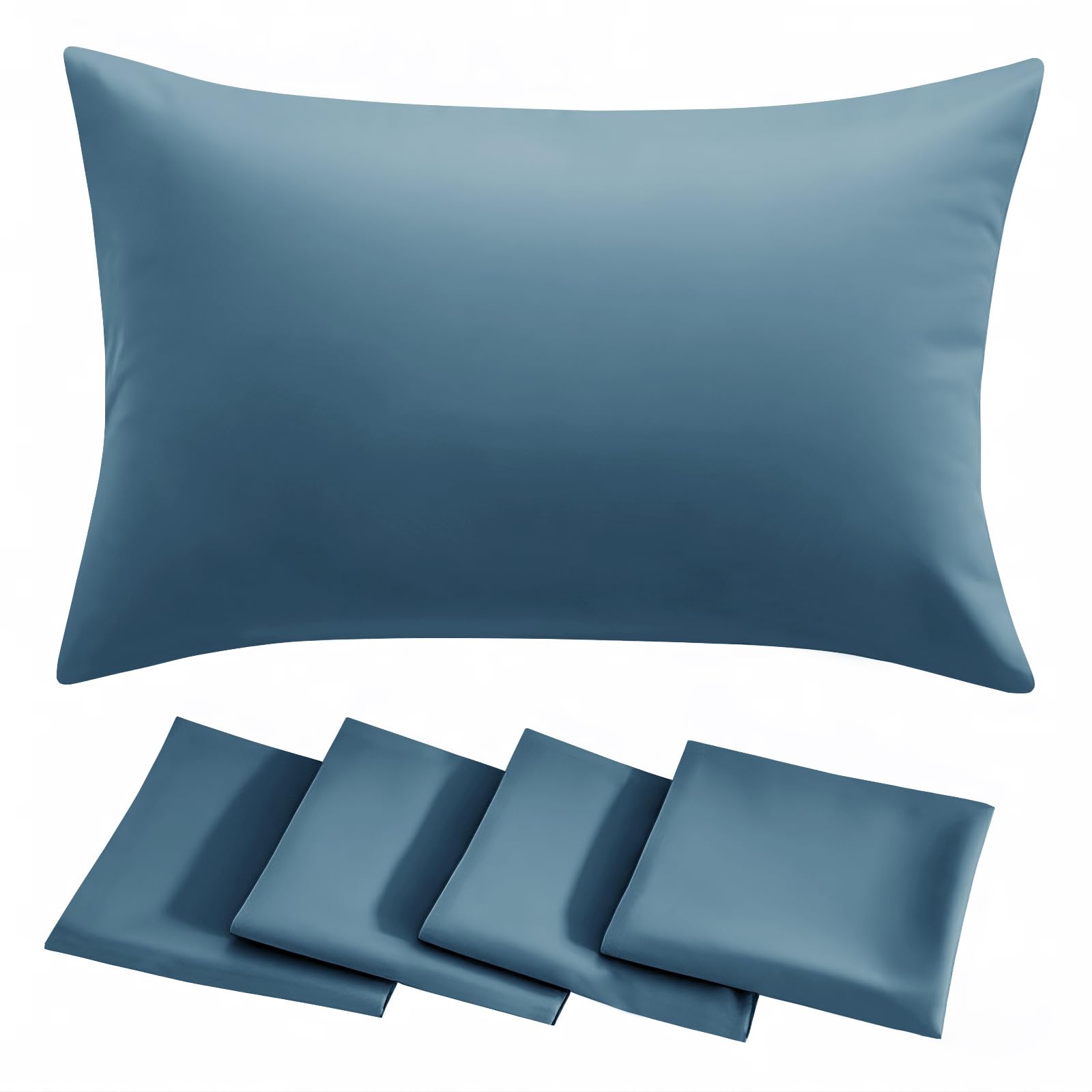 RUIKASI Pillow Cases 4 Pack - Dusty Blue Plain Pillowcases with Envelope Closure Breathable Premium Brushed Microfiber Set of 4 Pillow Covers Standard 50x75 cm