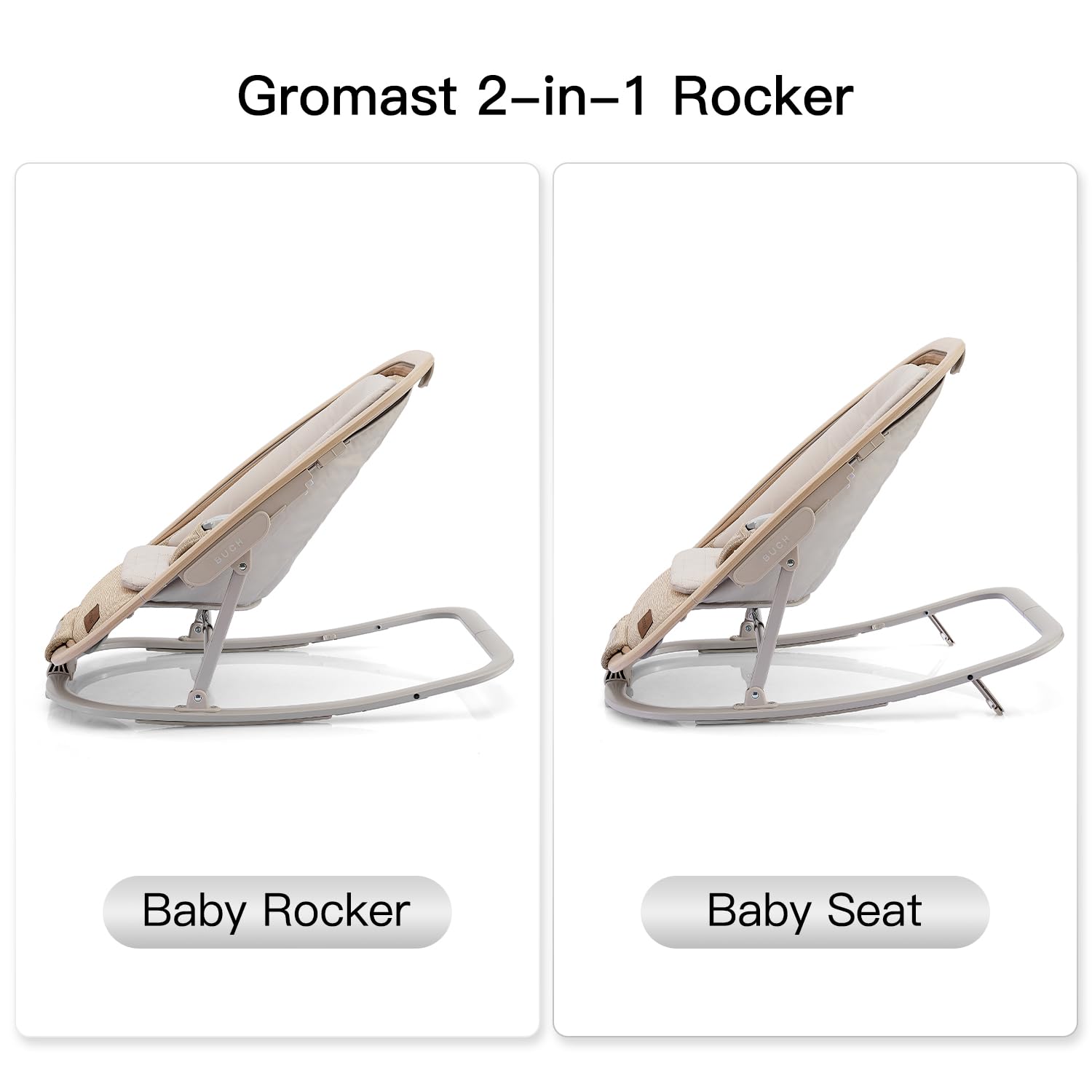 Gromast Sedia a dondolo 2 in 1 per neonati, dondolo portatile con 3 posizioni di reclinazione, giocattoli da appendere e borsa da viaggio - Beige