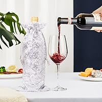 Vista 12 de Eternal Beauty 4 bolsas de vino con cordón, cubierta de botella de lentejuelas para bodas de cumpleaños (14 x 6 pulgadas, negro)