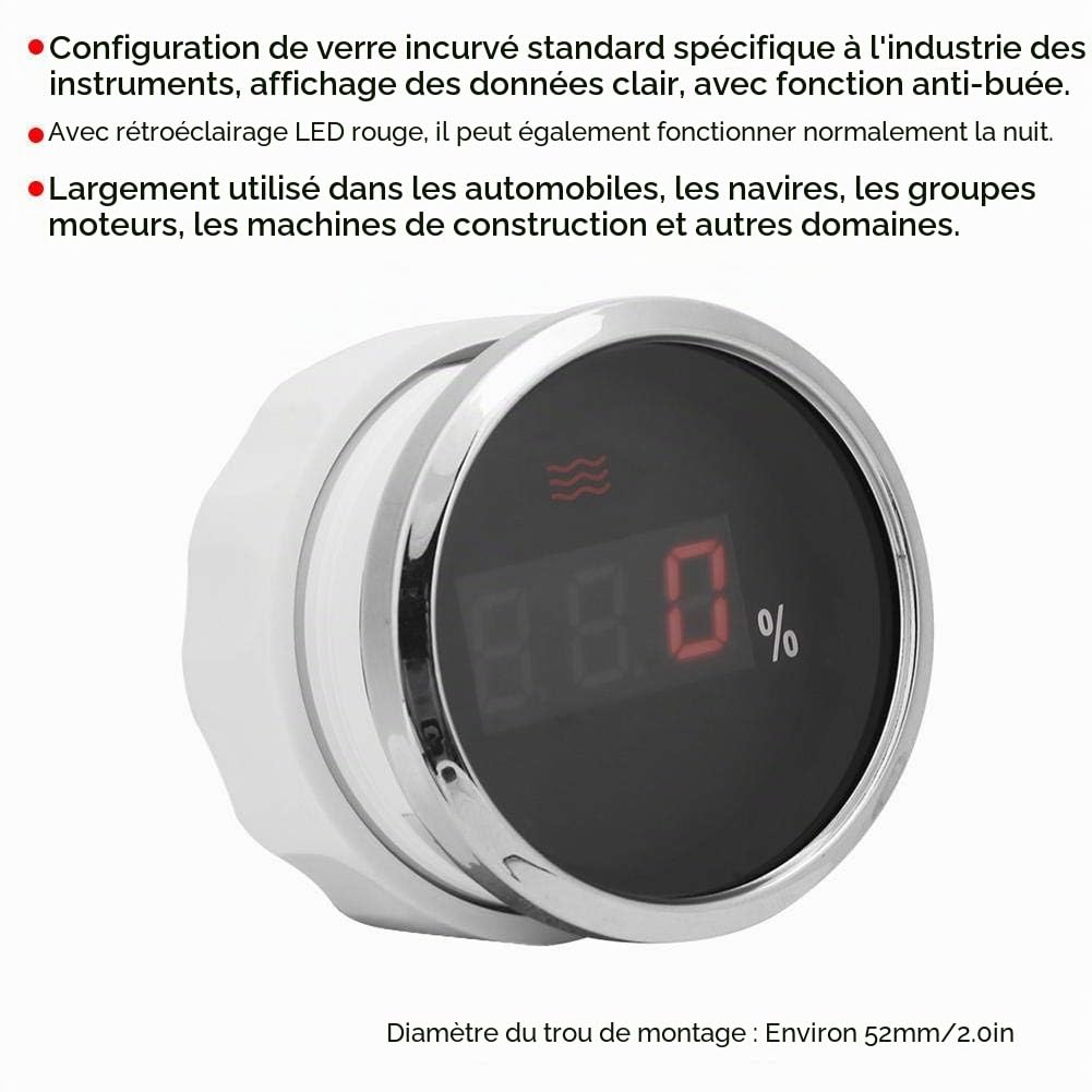 EBTOOLS Jauge de réservoir d'eau de voiture 12 V/24 V, compteur de niveau d'eau de 52 mm, affichage numérique intelligent, étanche