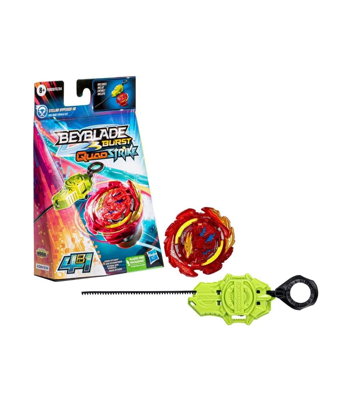 Hasbro Beyblade Burst QuadStrike Stellar Hyperion H8 Spinning Top Starter Pack, Battle Spinning Top Toy Set with Starter