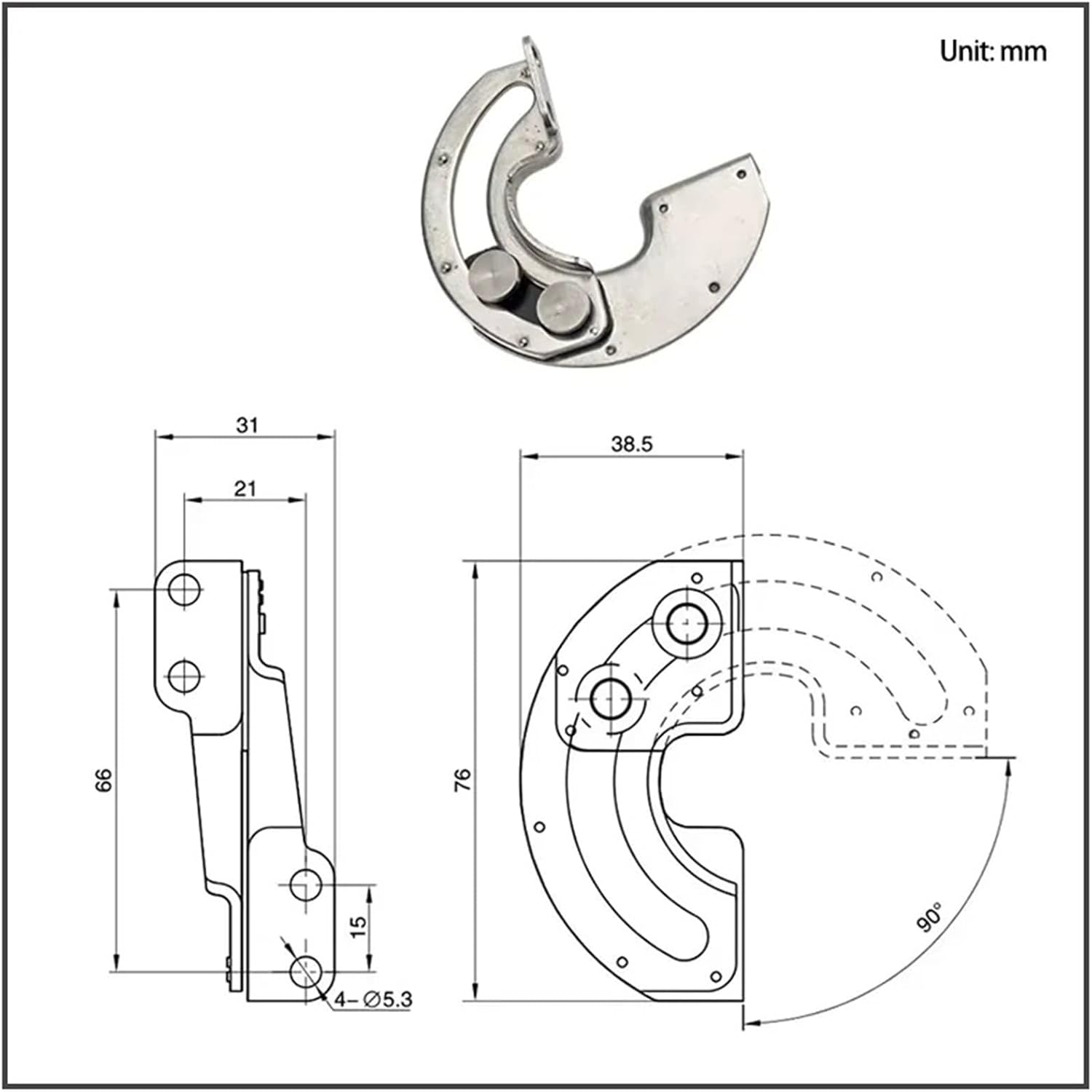 304 Stainless Steel Hidden Fan-Shaped Hinges 90-Degree Limit Stop Electrical Equipment Rotating Doors 1Pcs