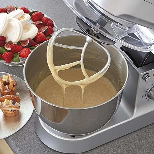 Cooks Professional Stand Mixer & Mincer 1200W | Electric Food Mixer with Pulse Setting | 6.2 Litre Stainless Steel Bowl | Blending Jug, Dough Hook, Whisk, Beater & Splash Guard | Silver - Image 9