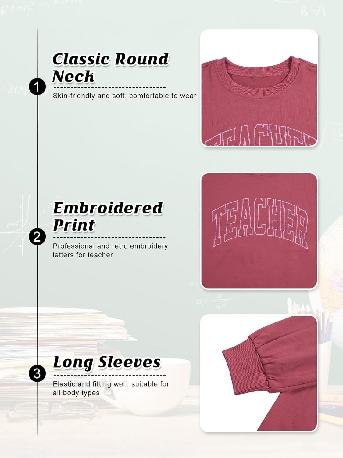 BANGELY Teacher Sweatshirt Women Oversized Retro Teach Crewneck Shirt Embroidery Teacher Life Pullover Long Sleeve Tops - Image 5