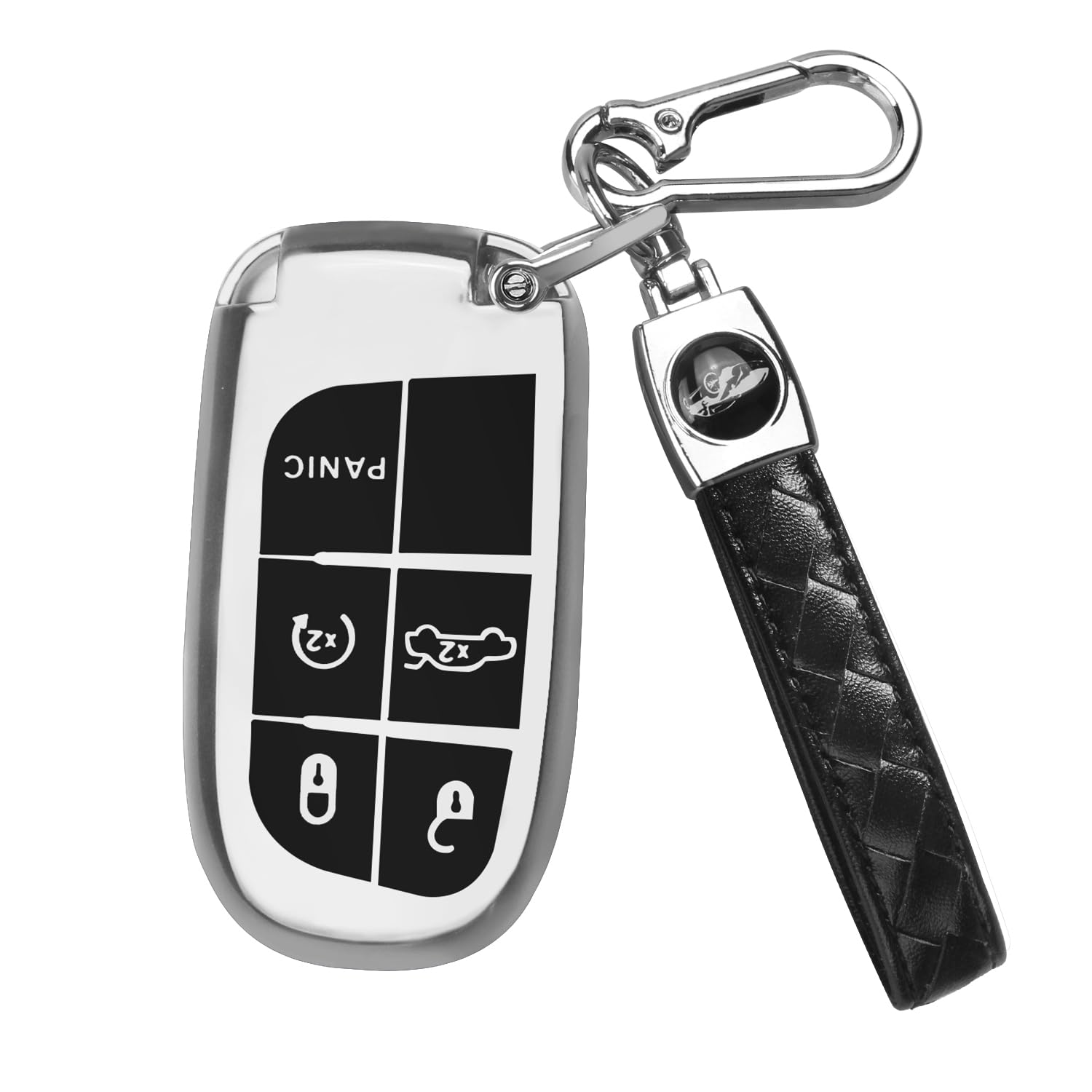 QBUC for Jeep Key Fob Cover Case with Keychain for Jeep Grand Cherokee Renegade Compass Dodge Journey Durango Challenger Charger Dart RAM Fiat