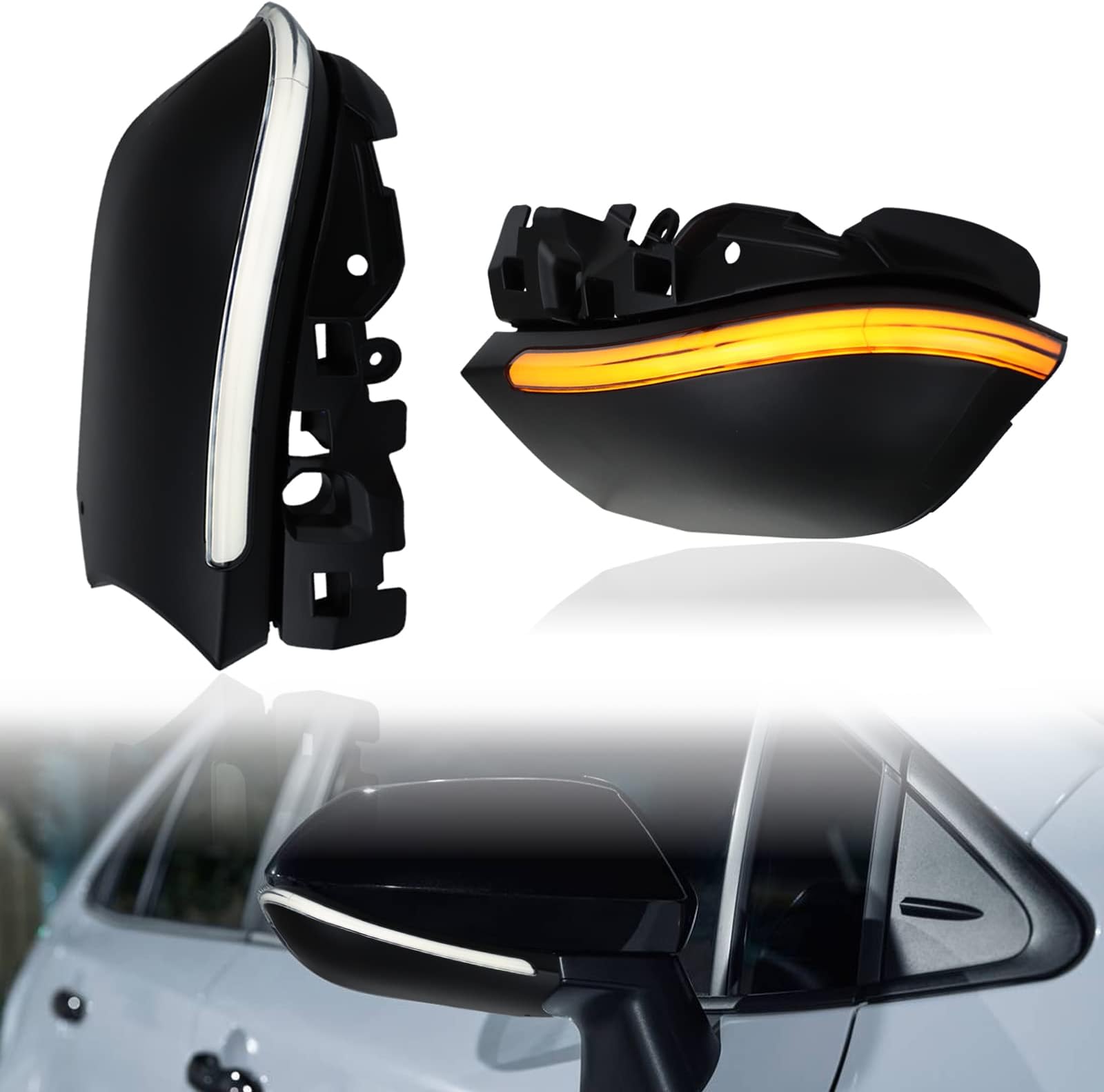 GEEGEETOP Black version LED Side Rearview Mirror Dynamic Amber Sequential Turn Signal DRL White Light Replacement for Toyota Corolla 2019-2022 2 In 1 Performance (Side Mirror Light)