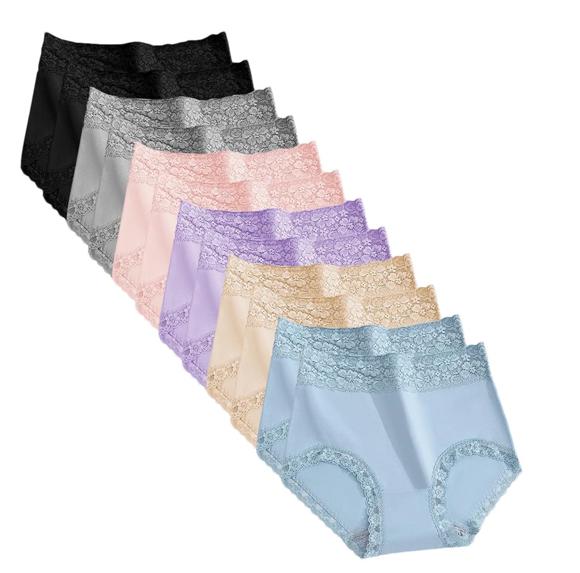 DBFBDTU Panties For Women 12Pcs Cotton Panties Womens Underwear High Waist Lace Resilient Soft Briefs 12pieces2 XXL 65-85CM