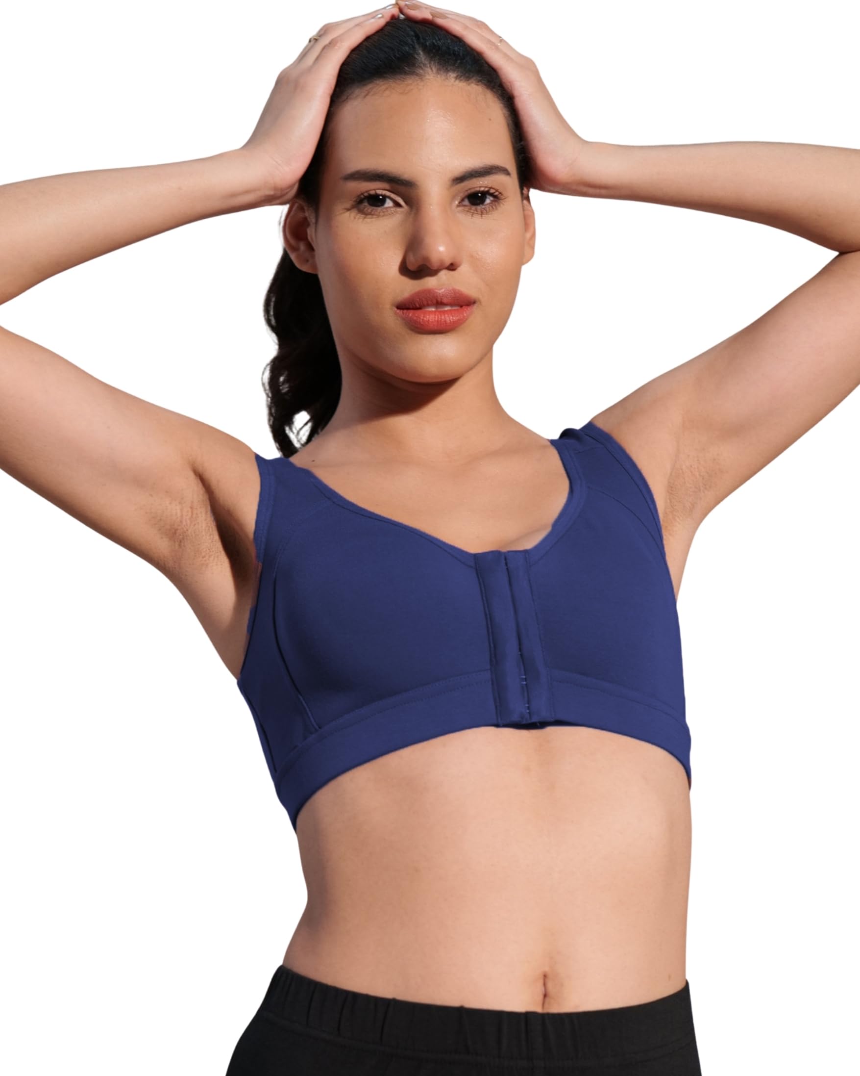 bodysize Cotton Blend Front Open Sports Bra (Navy - 34) : Women's Daily Use & Activewear | Full Coverage, Max Support | 94% Cotton, 6% Lycra | Easy Front Closure | Breathable Comfort-picture-24