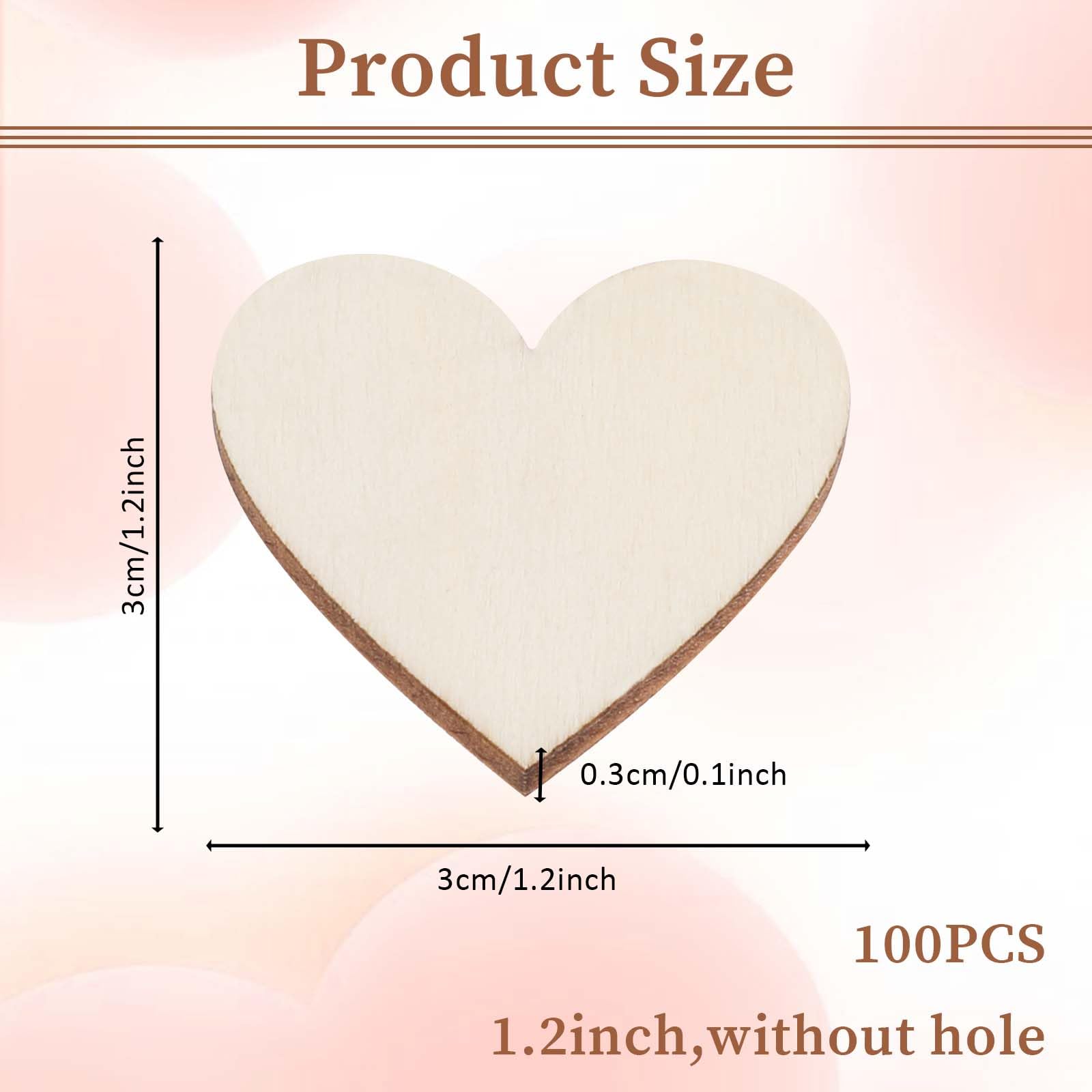 100 Cuori In Legno Con Foro E Spago - 4x4 Cm, Per Decorazioni Matrimonio, Fai Da Te - Foto 8