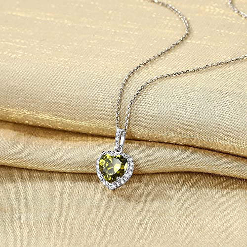 Bestyle 925 Sterling Silver Infinite Birthstone Heart Crystal Pendants August Peridot Necklace, Dainty Love Statement Heart Necklace, Birthday/Valentines For Women/Girls #TOP4