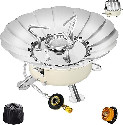 Estufa de camping resistente al viento con encendido piezoeléctrico, estufa de gas portátil para camping, estufa de campamento de mochilero para