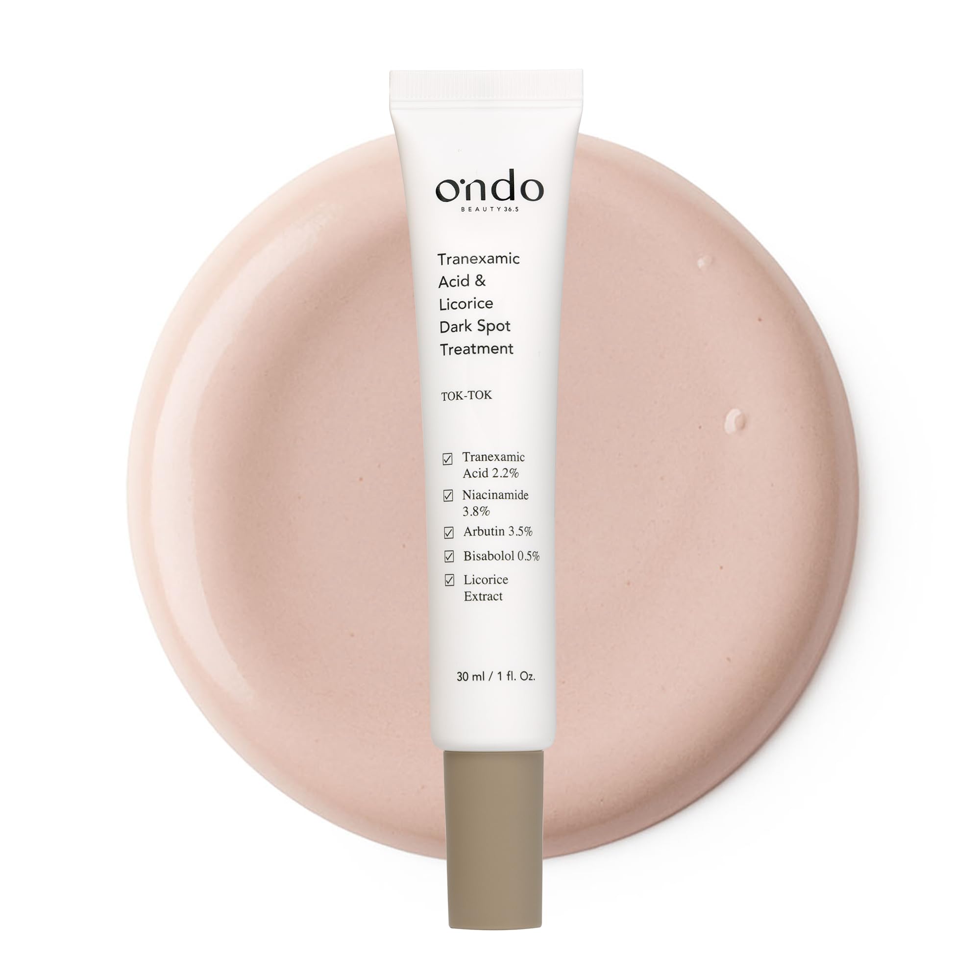 Ondo Beauty 36.5 TRANEXAMIC ACID & LICORICE DARK SPOT TREATMENT, Wegański krem z kwasem traneksamowym i niacynamidem, zabieg na plamy na twarzy, przebarwienia, jednolity odcień skóry, 30 ml