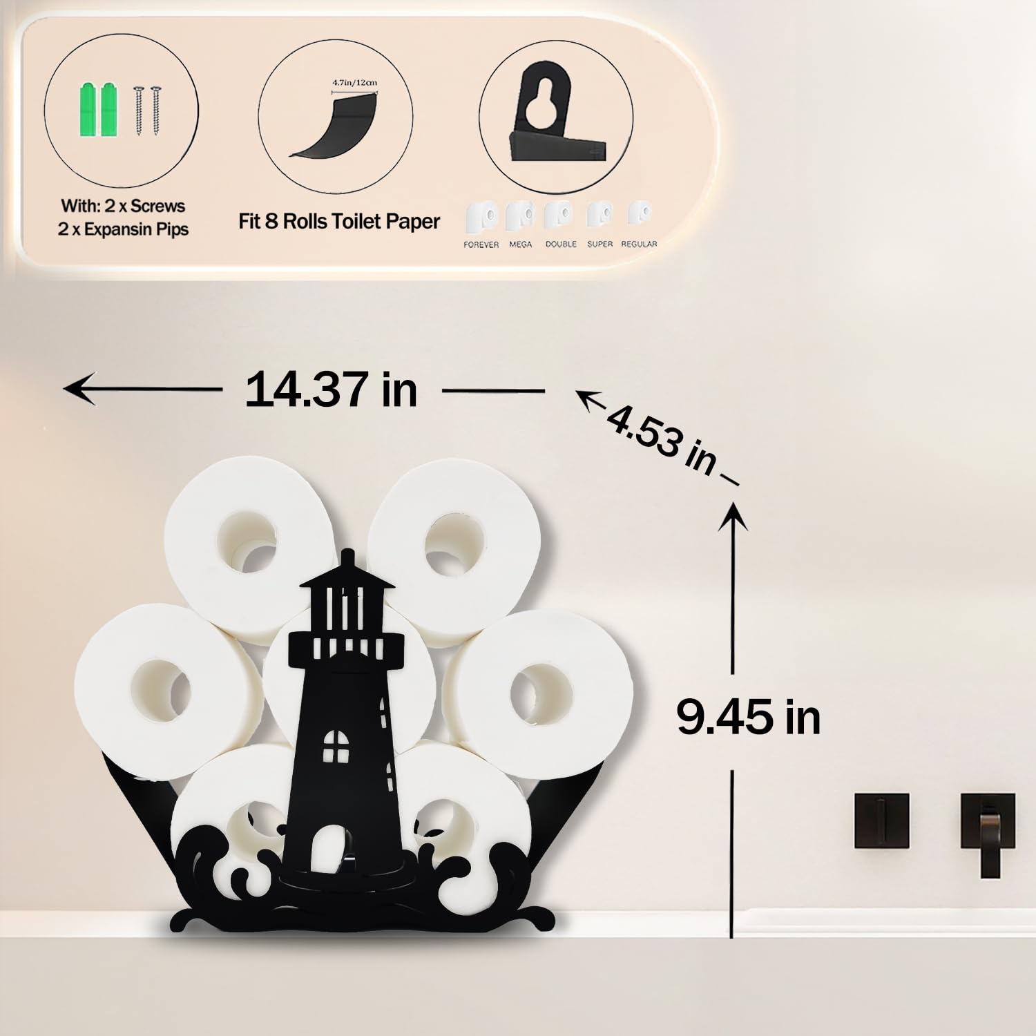 Teaeeno Portarotolo in metallo a forma di faro – divertente design con animali, può contenere 8 rotoli indipendenti