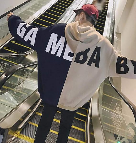 Amazon Beibang バイバン メンズ フードパーカー ゆったり バイカラー トレーナー 韓国ファッション 秋 メンズ アウター 秋服 スウェットパーカー トレーナー パーカー 通販