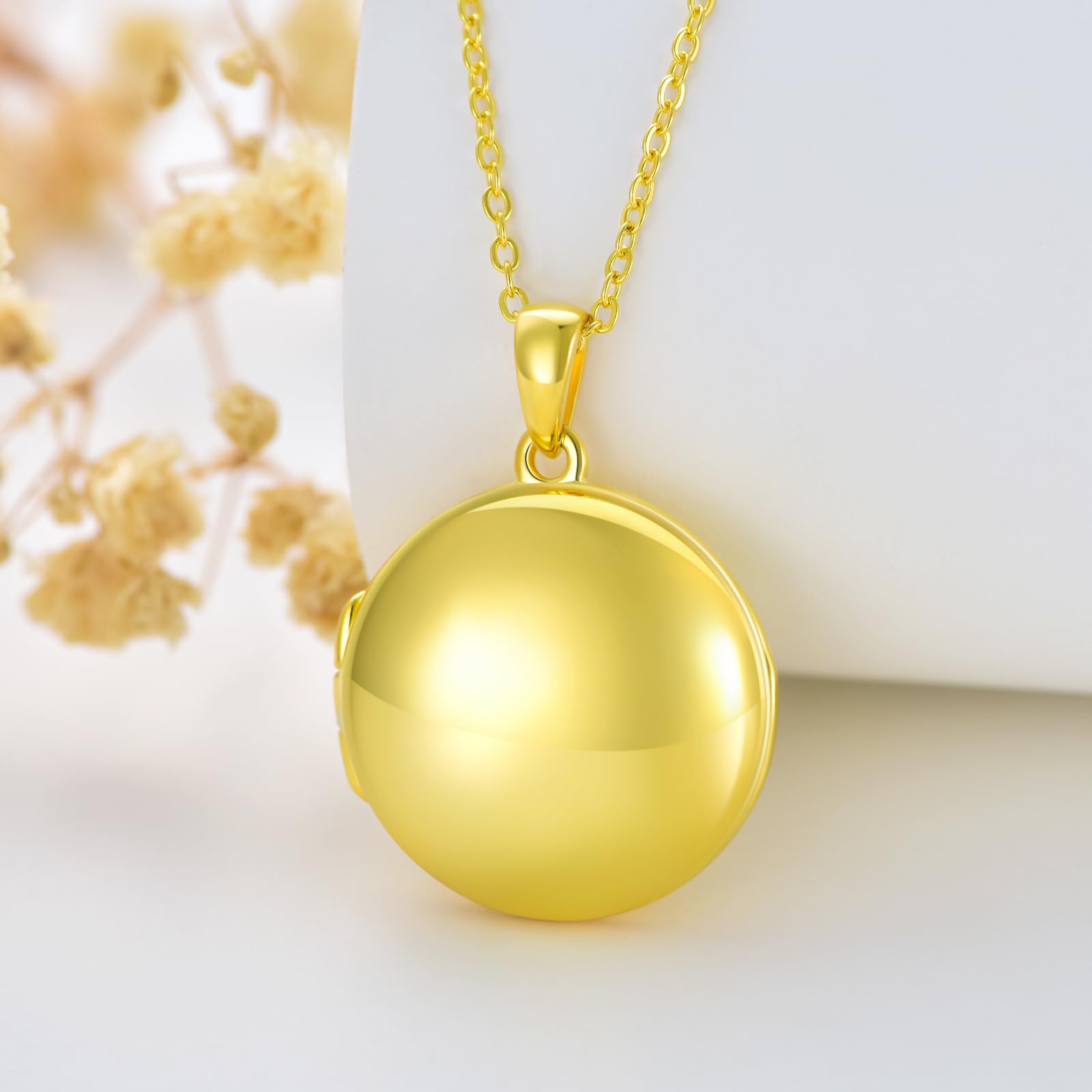 SOULMEET 10K 14K 18K Solid Gold/Silber Minimalistische Runde Medaillon Halskette für 2 Bilder Personalisierte Foto Medaillon Buchstaben Gravur Medaillon Geschenk