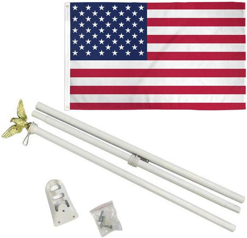 AES 6' Flag Pole Kit Tangle Free Wall Mount Eagle With 3 x 5 Ft USA Flag