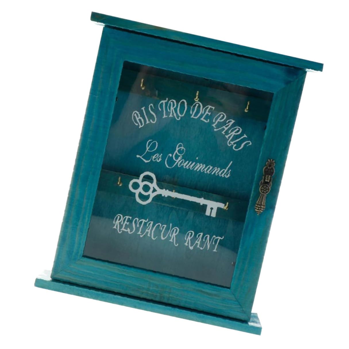 Caja de llaves vintage Zerodeko de madera con puerta de vidrio para pared de entrada