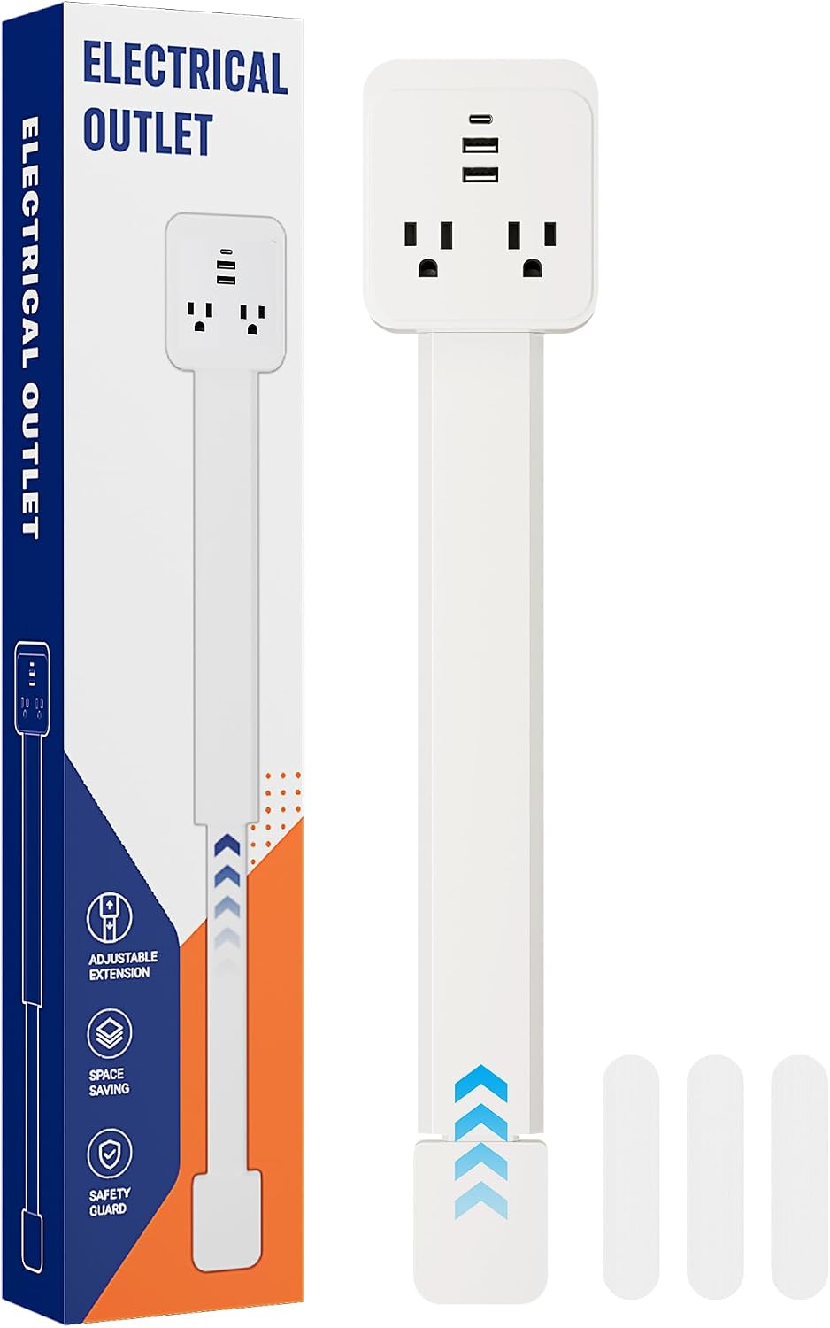 Electrical Outlet Extender Stick, Extendable Outlet Extender Stick with USB-A,USB-C and 2 AC Outlets, 360° Rotating Wall Plug Extender for Easy Access to Outlets, Couches, Nightstands, Desks and More