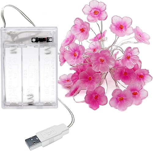 Miniatura 7 de Onemore Guirnalda de luces de flores de cerezo de 10 pies, 30 luces LED, funciona con pilas, con temporizador y alimentación por USB, divertidas