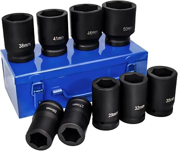 9-Pieces 1" DR Drive Deep Impact Socket Set, 6-Point Metric 27mm-50mm 9pc Jumbo Impact Socket Set with Carrying Case 21236#