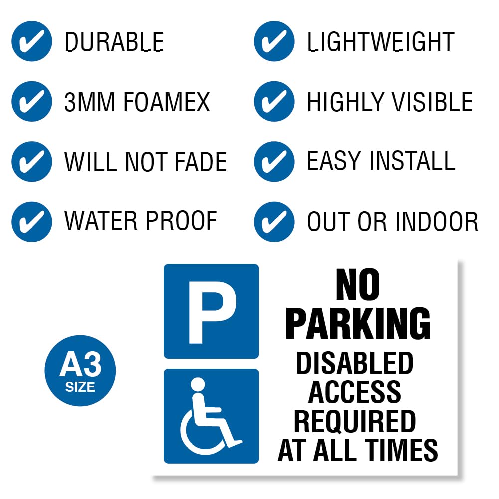 Punkcards - No Parking Disabled Access Required, Safety Warning Sign, 2 x A3 420 x 297mm 3mm Foamex, White, 420mm x 297mm - Image 4