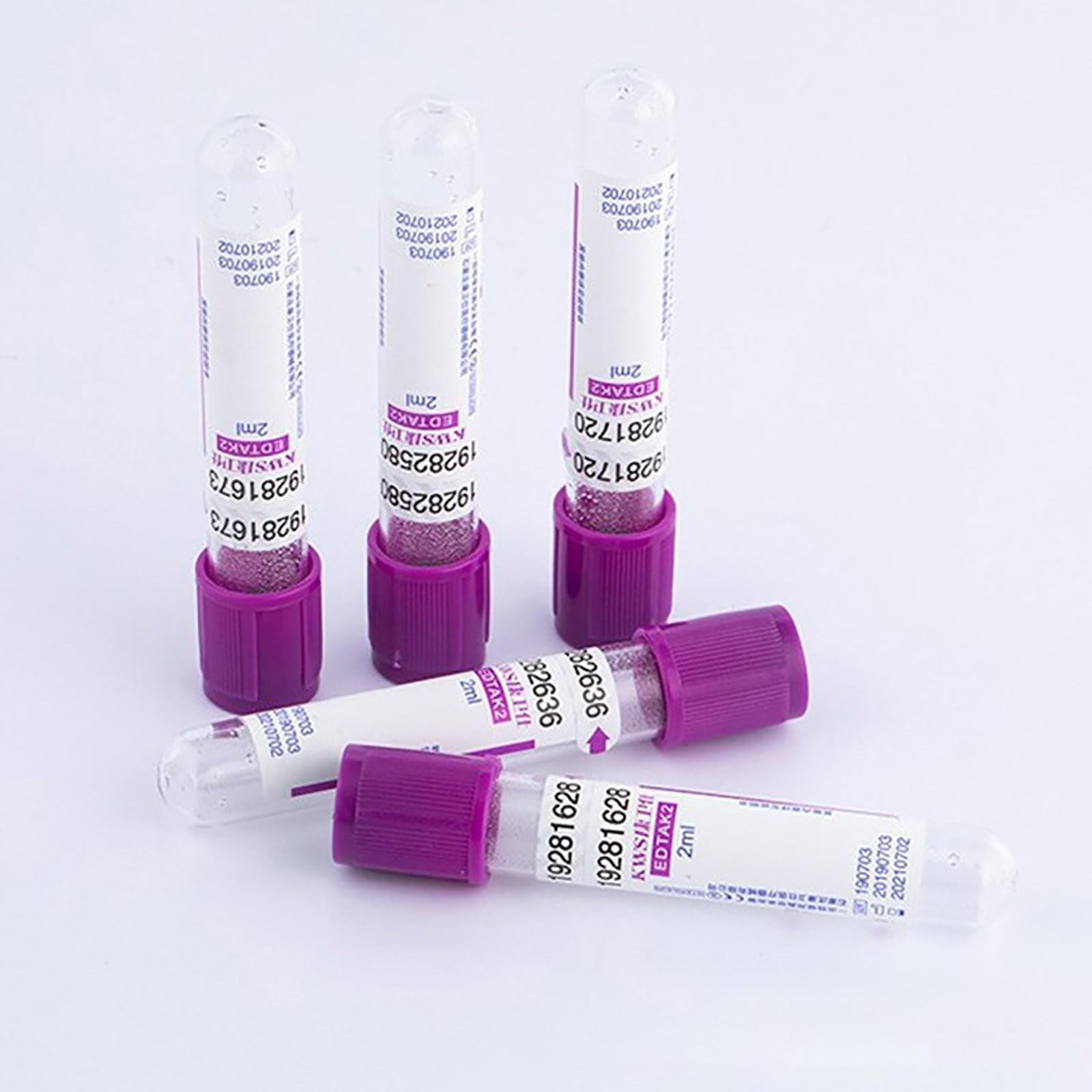 100 provette per prelievo di sangue Vacutainer, 2 ml/3 ml/5 ml/10 ml, provetta da centrifuga in vetro, pressione negativa monouso, provette da laboratorio, con tappo + etichette,5ml