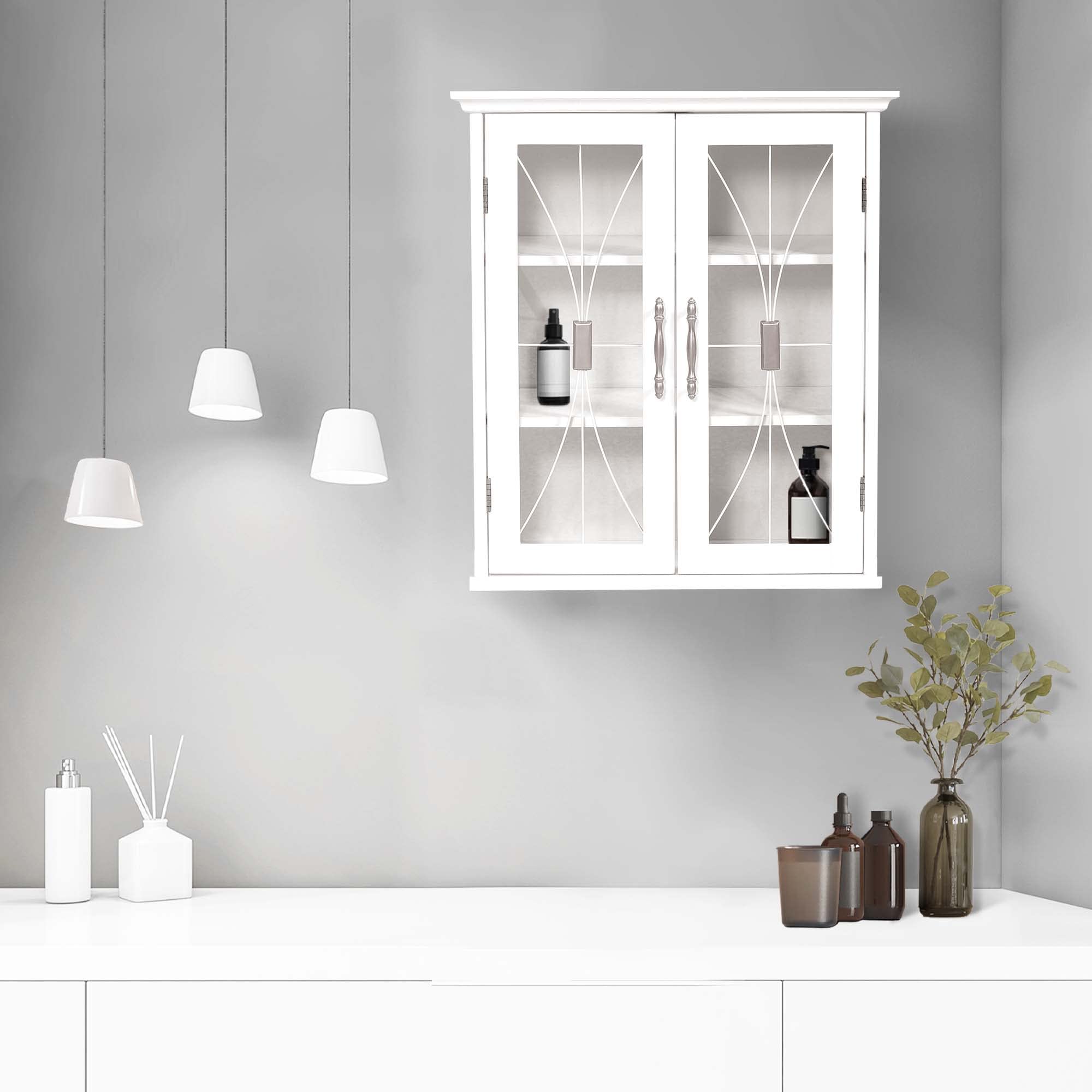 Teamson Home Armoire de Toilette Murale Salle de Bain 2 Portes en Bois Blanc Delaney 7930