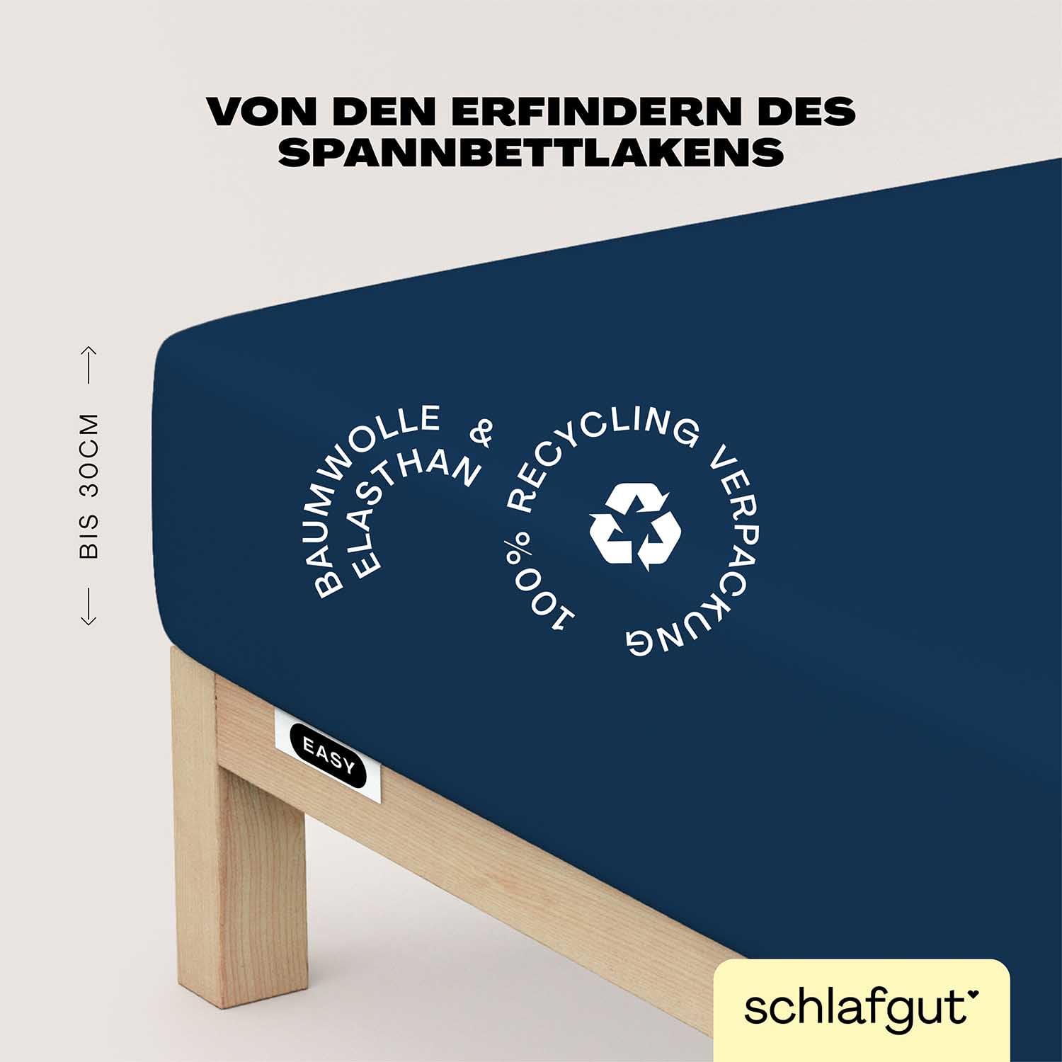 Schlafgut Easy Jersey Elasthan Spannbettlaken 180x200 bis 200x220 Blue Deep, Spannbetttuch aus superweicher Baumwolle mit Elasthan