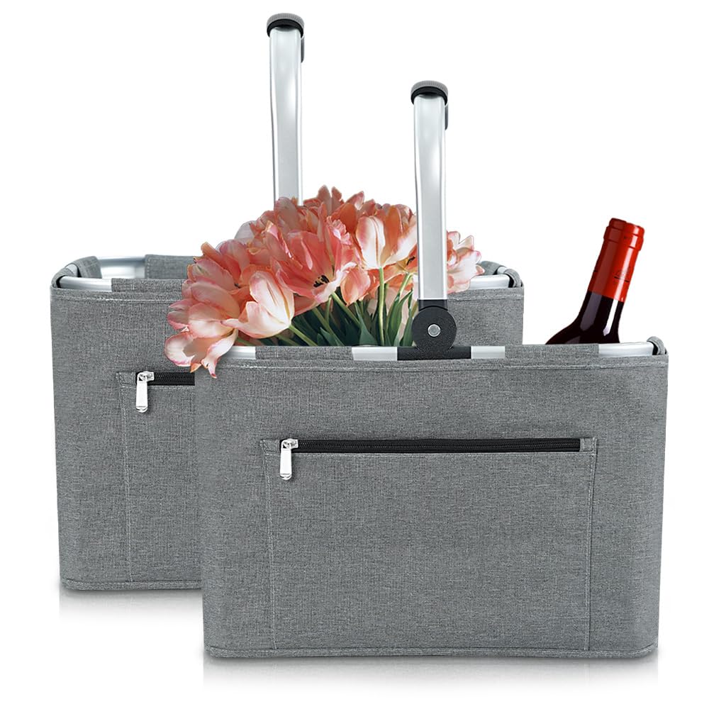 Diurwur® Cesta de la compra plegable de 30 L, con asas acolchadas, con marco de aluminio, ideal para viajes, picnics, compras, regalo