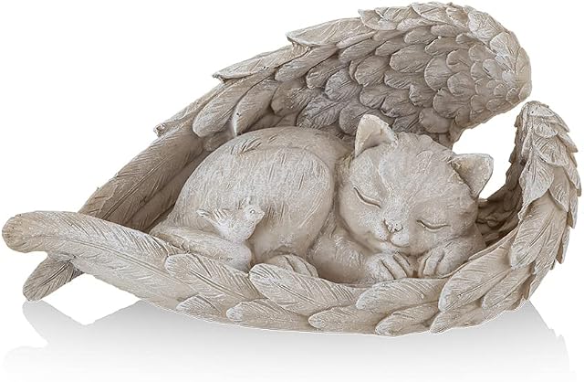 NEWDREAM Cat Angel Memorial Statue Commemorates Our Lost Fur Baby,Cat Figurines is Placed in The Outdoor Garden or Tombstone,cat Statue Resin