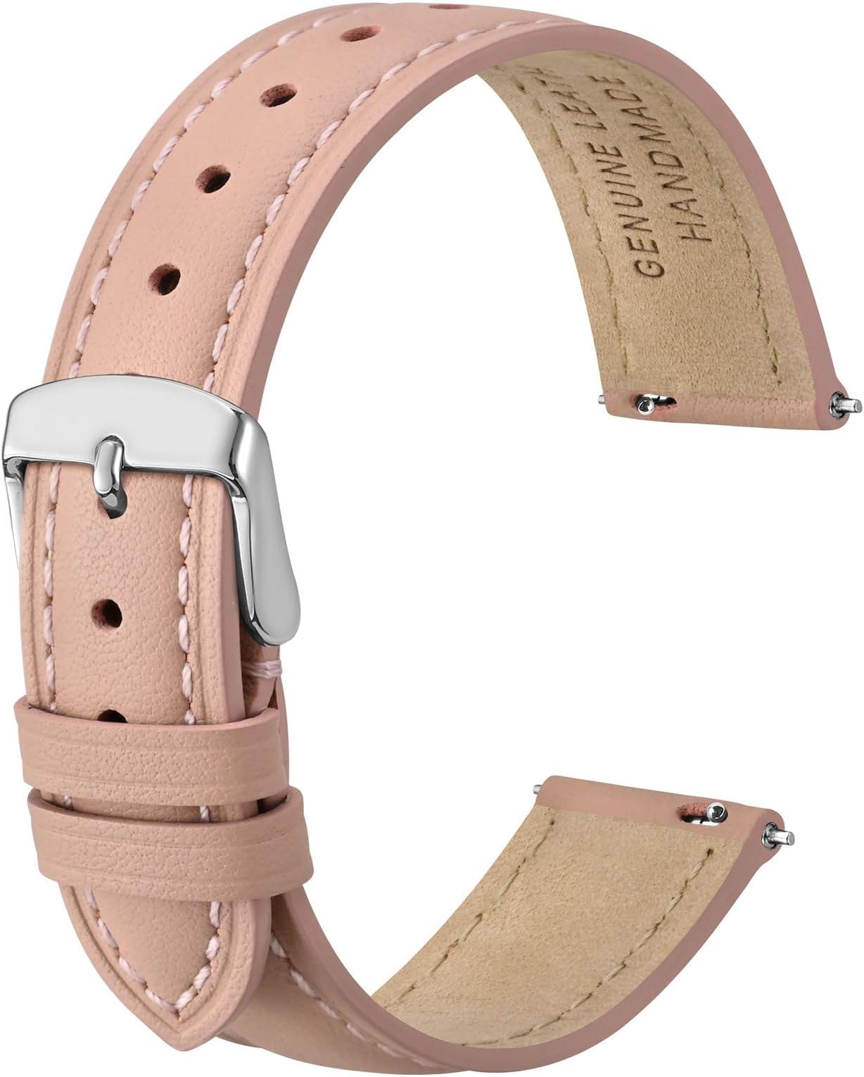 ANBEER Flat Thin Elegant Genuine Leather Watch Strap,Quick Release Replacement Watch Band for Women,Multiple Sizing Choices