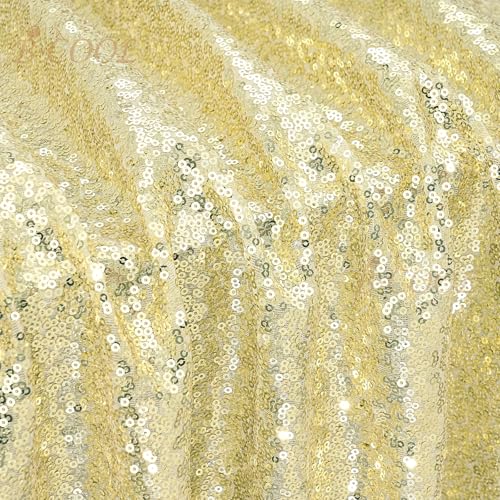 Image of B-COOL Round Sequin Tablecloth Draping Decorations: Light Gold Tablecloths Sequin Overlay Shimmer Fabric for Birthday Dinner Parties Graguation 120 Inch