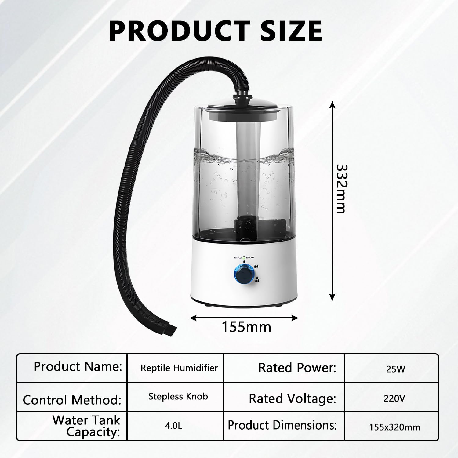 Humidificador de reptiles de 4 litros, máquina de niebla de terrario de tanque de reptiles con tubo usable, atomizador ultra silencioso para reptiles, anfibios, plantas húmedas