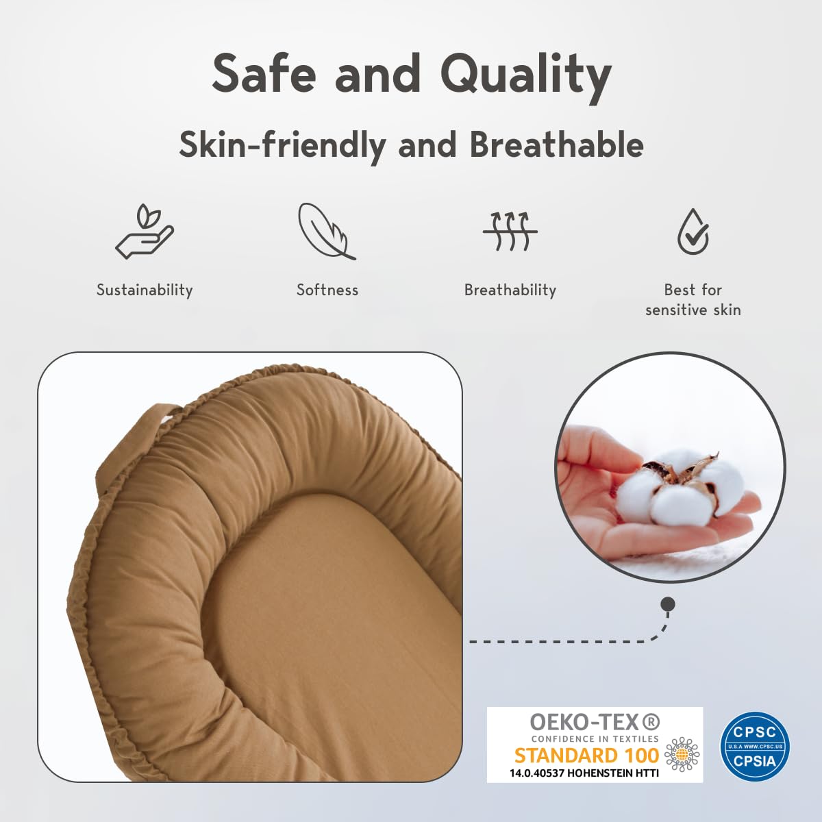 Infant Lounger Cover, 100% Organic Cotton, Newborn Essentials, Baby Gifts | Cover Only (GoldenBrown)