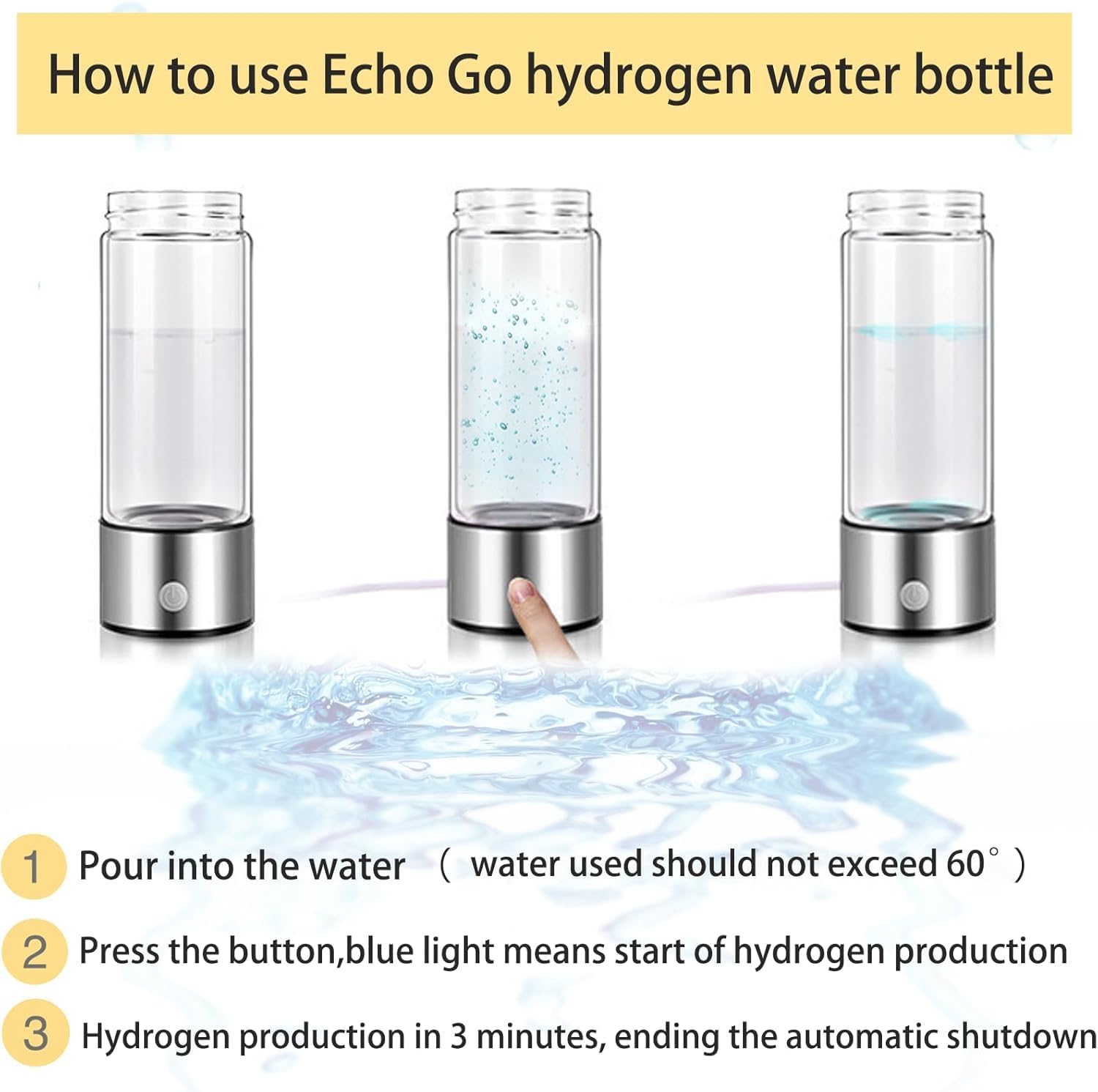 Hydrogen Water Bottle, Portable Hydrogen Water Bottle Generator, 420ml Rechargeable Hydro Maker for Home, Office, Travel, Fitness & Everyday Hydration