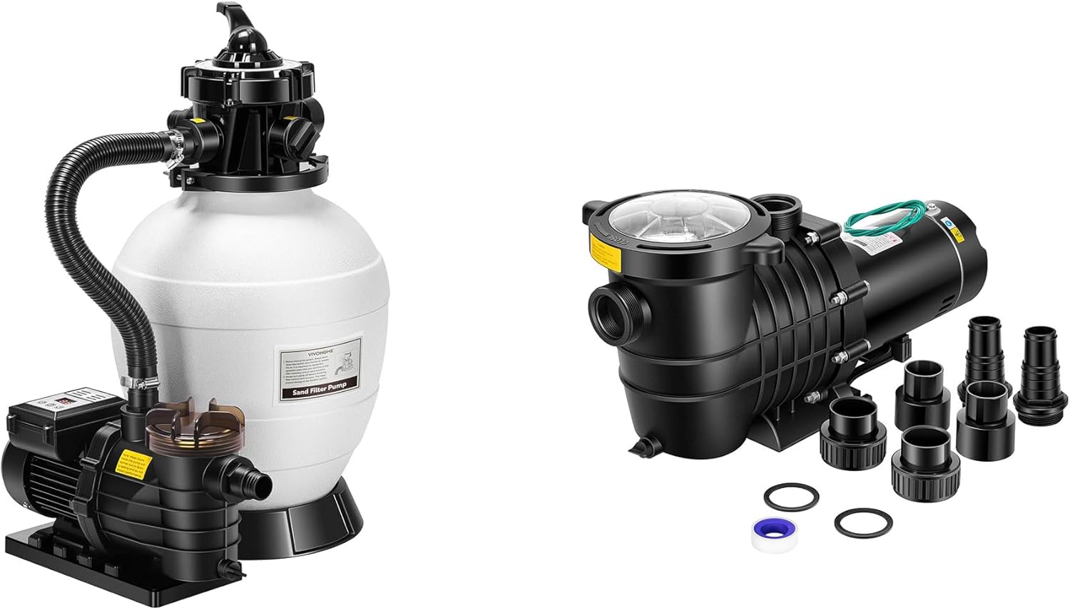VIVOHOME 13" Sand Filter Pump with 3/4 HP Motor, 2640 GPH for In/Above Ground Pools up to 14,000 Gallons, and VIVOHOME 2.0HP 6800GPH Dual Voltage Pool Pump, Self-Priming Energy Saving