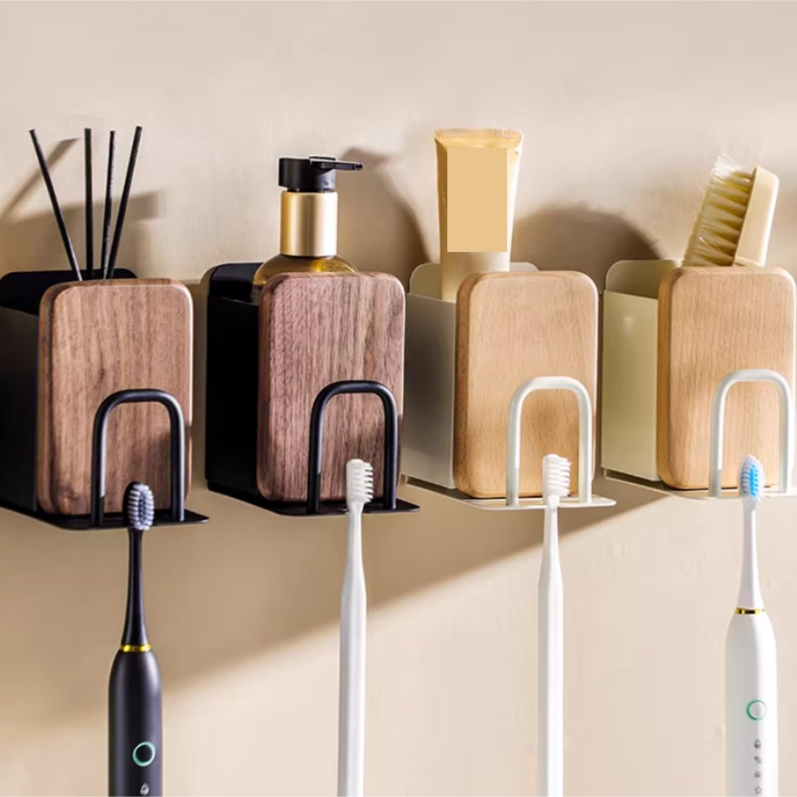 Porte Brosse Dents Porte-Brosse À Dents Mural, Rangement for Rasoir De Douche, Aucun Perçage Requis Organisateur(White)