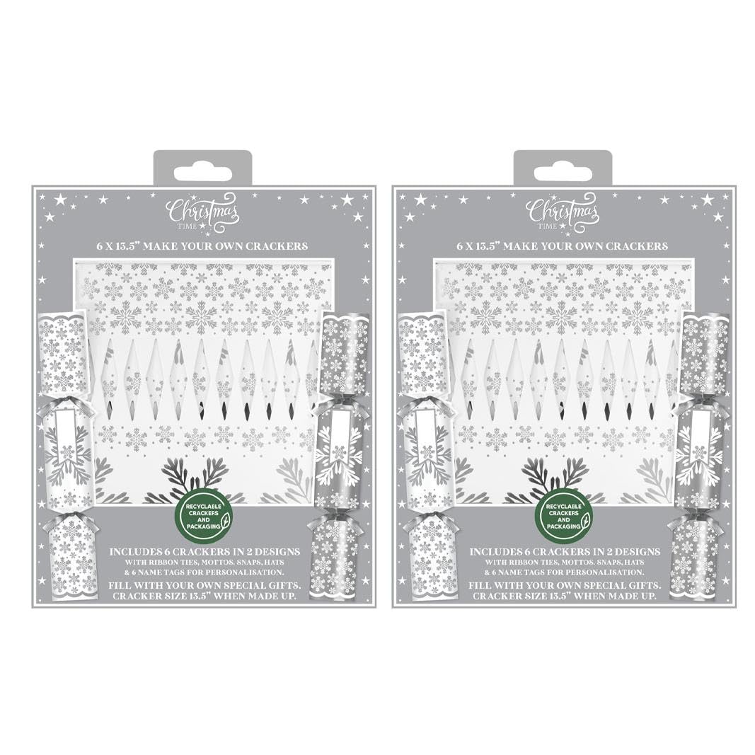 Yöl Pack Of 12 12 Make Your Own Christmas Crackers Silver And White Snowflake Personalised Xmas Table Decoration Craft