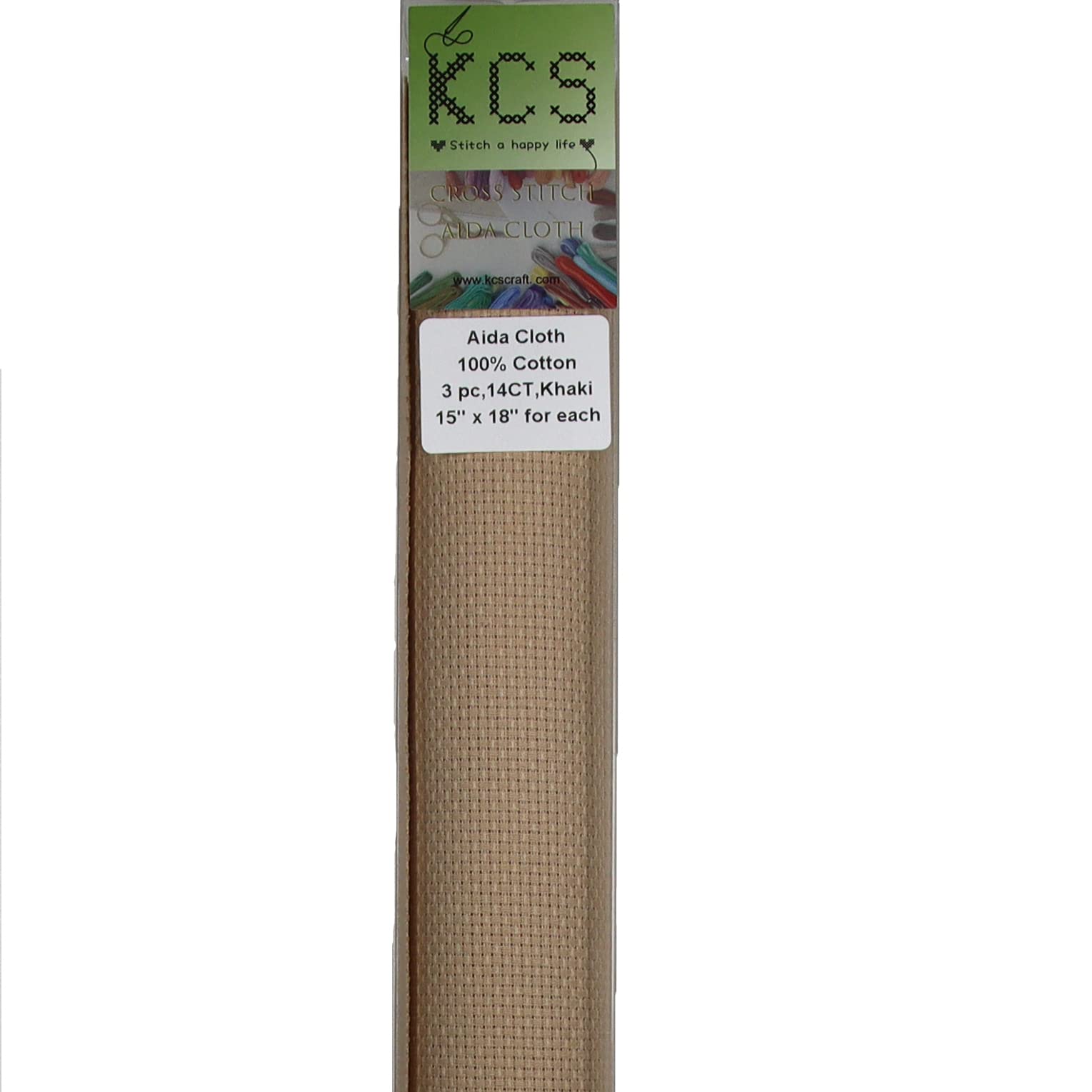 KCS 3 pc of 15" x 18" Counted Cross Stitch Cotton Aida Cloth Needlework Rolled Fabric Box,14CT,Khaki