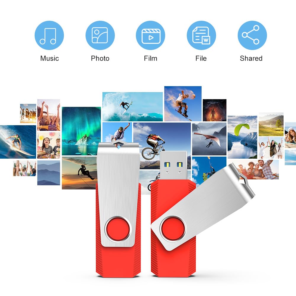 KEXIN Memoria USB 64 GB Pendrive USB 3.0 de Alta Velocida y Led Lector, Pen Drives 64GB para Computadoras, Tabletas y Otros Dispositivos [10 Unidades] Color de Azul Negro Verde Rojo Naranja