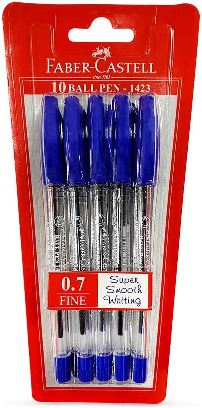 FABER-CASTELL 1423 BALL PEN 0.7MM BOX OF 10PC BLUE