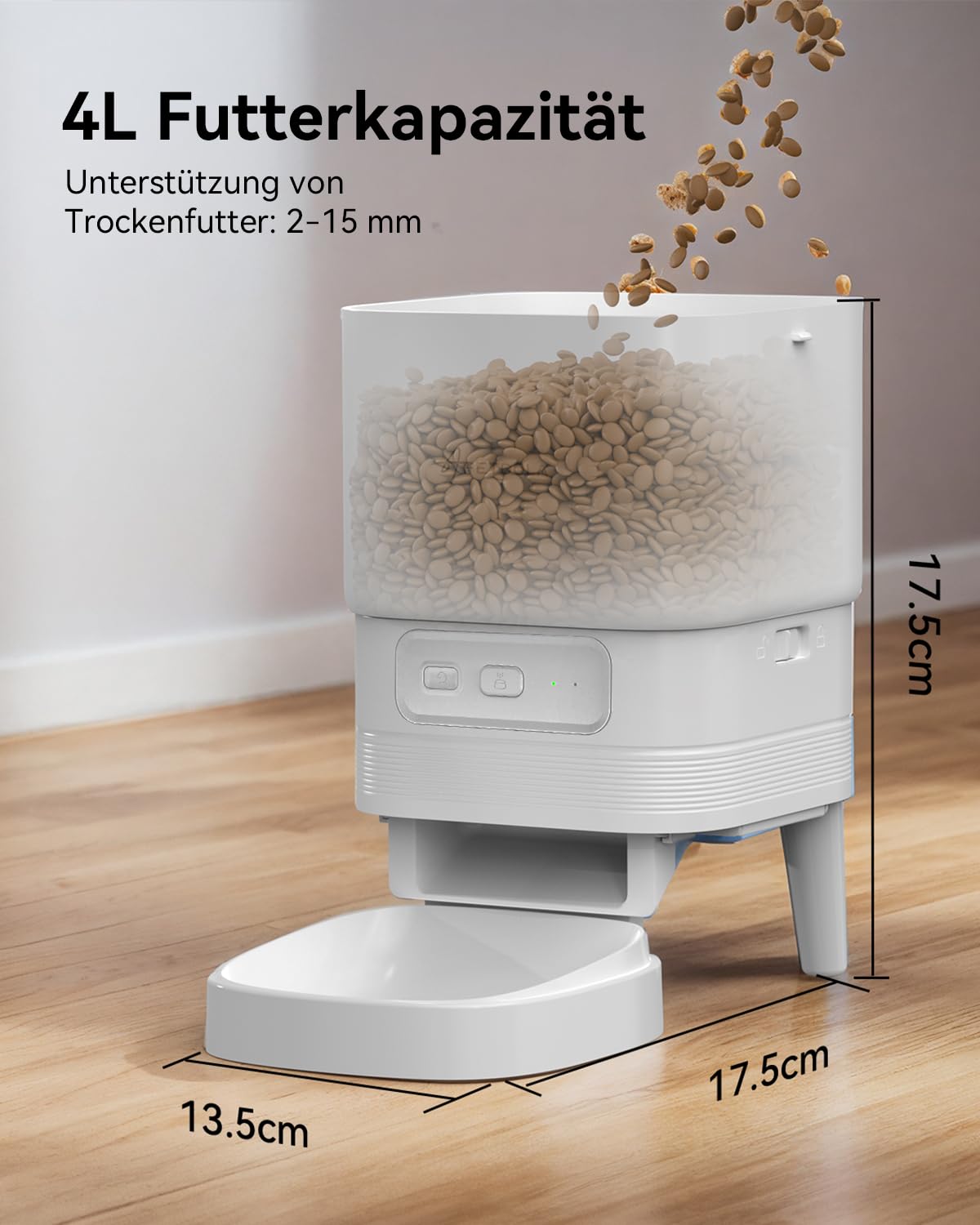 Automatyczny dozownik karmy dla kotów 4L, dozownik karmy dla kotów, dyktafon 10s, 1 do 10 posiłków dla kotów i psów (biały, 4L-2,4G)