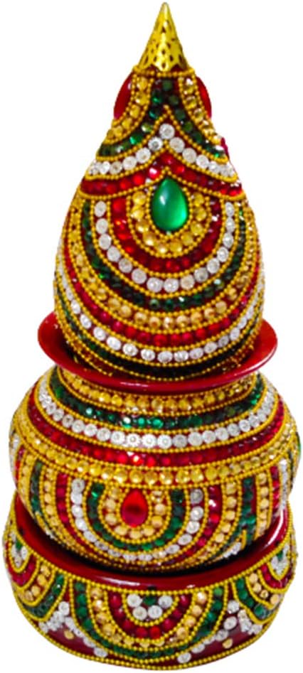 Avanti Creation Pearl Stone Studded Decorated Samaiyu Lota & Nariyal for Pongal Karvachauth Puja Marriage Occasion Wedding Decoration Set of 3 Multi Color